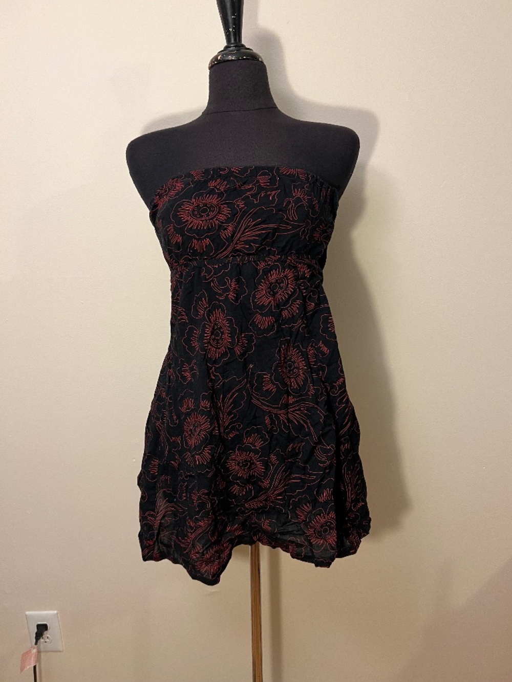 Threads Black and red floral strapless dress